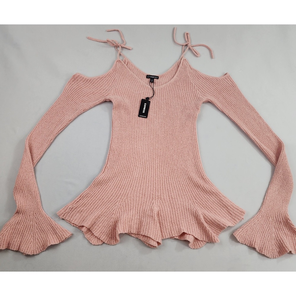 Express Cold Shoulder Bell Sleeve Sweater Womens XS Pink Knit 12205066 NEW